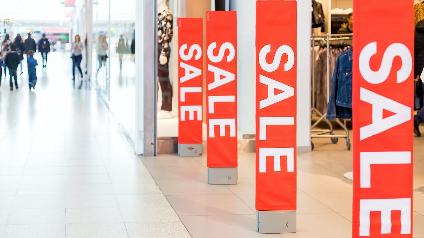 Sale signs at a mall.